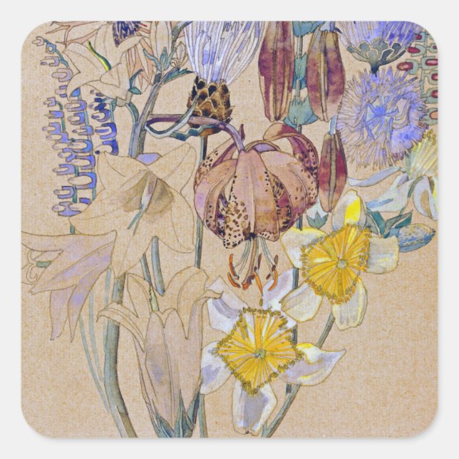 Charles Rennie Mackintosh - Mont Louis  -  Flower Square Sticker (Front)