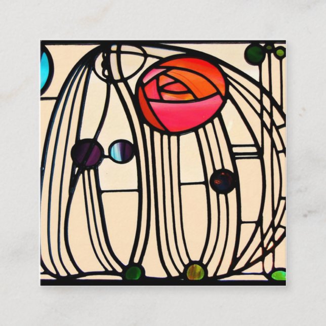 Charles Rennie Mackintosh Stained Glass Square Business Card (Front)