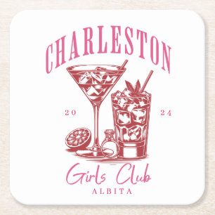 charleston 90s bachelorette party square paper coaster