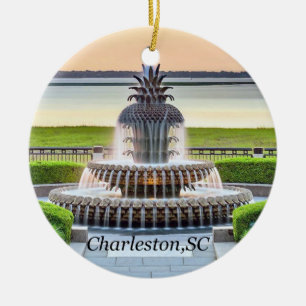 Charleston Christmas Ornament, Pineapple Fountain, Ceramic Ornament