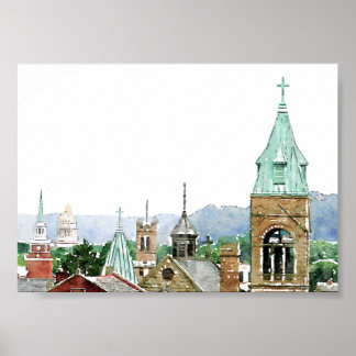 Charleston Church and State Watercolor Print