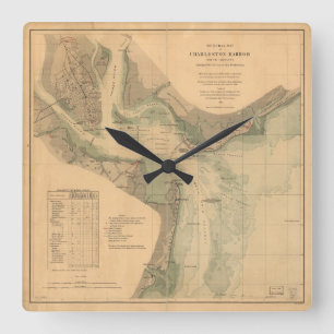 Charleston Harbour 1865 Nautical Chart Square Wall Clock