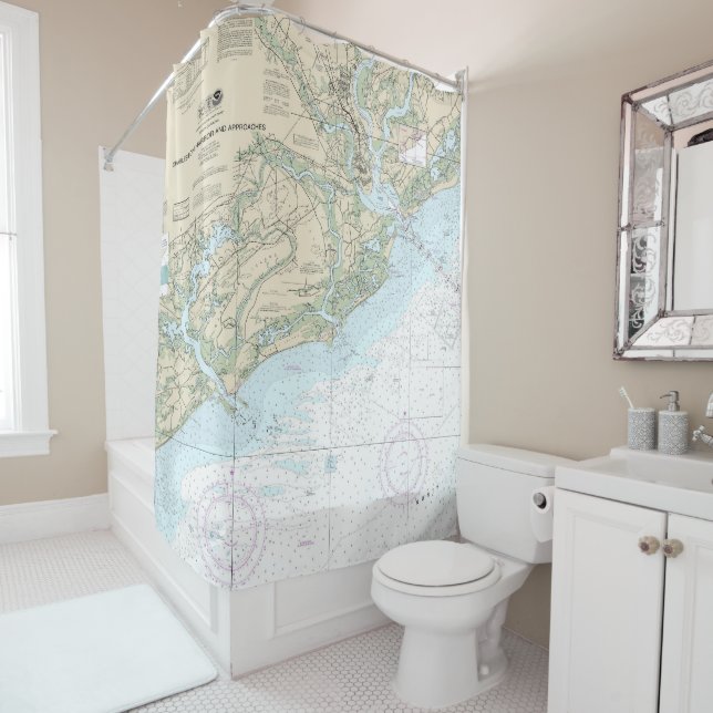 Charleston Harbour and Approaches Nautical Chart Shower Curtain (In Situ)