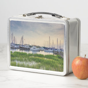 Charleston Harbour Boats Sunset Metal Lunch Box