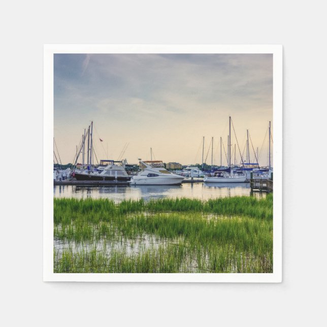 Charleston Harbour Boats Sunset Napkin (Front)