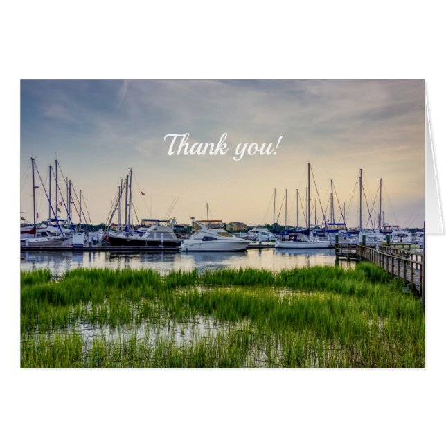 Charleston Harbour Boats Sunset Thank you Card (Front Horizontal)