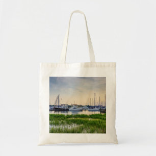 Charleston Harbour Boats Sunset Tote Bag