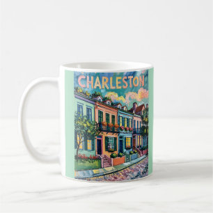 Charleston Rainbow Row SC Colourful Van Gogh Retro Coffee Mug