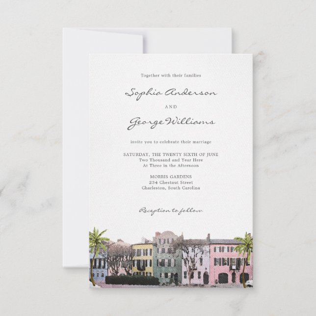 Charleston Rainbow Row SC Wedding Invitation (Front)