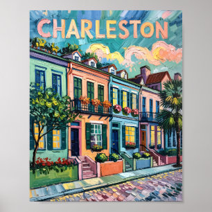 Charleston Rainbow Row Van Gogh Style Oil Painting Poster