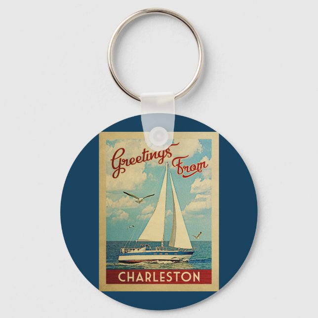 Charleston Sailboat Vintage Travel South Carolina Key Ring (Front)