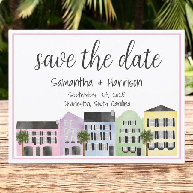 Charleston Save the Date Rainbow Row Wedding Postcard (Creator Uploaded)