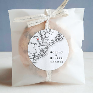 Charleston SC Elegant Black White Wedding Favour Classic Round Sticker