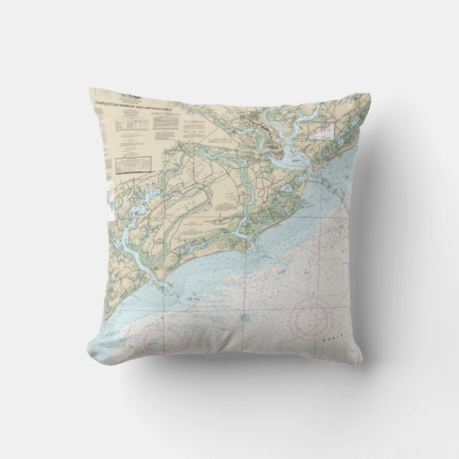 Charleston, SC Harbour Nautical Chart Pillow (Front)