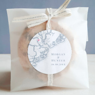 Charleston SC Map Elegant Dusty Blue Wedding Favou Classic Round Sticker