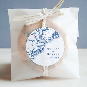 Charleston SC Map Elegant Navy Blue Wedding Favour Classic Round Sticker