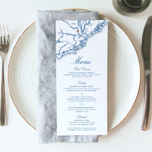 Charleston SC Map Elegant Navy Blue Wedding Menu