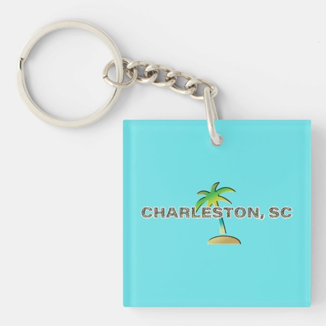 Charleston, SC: Palmetto trees letters Key Ring (Front)