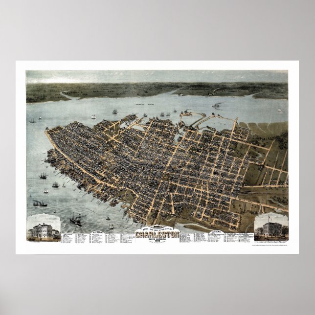 Charleston, SC Panoramic Map - 1872 Poster (Front)