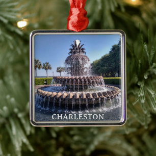 Charleston SC Pineapple Fountain Christmas  Metal Ornament
