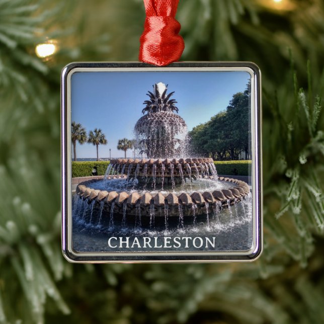 Charleston SC Pineapple Fountain Christmas  Metal Ornament (Tree)