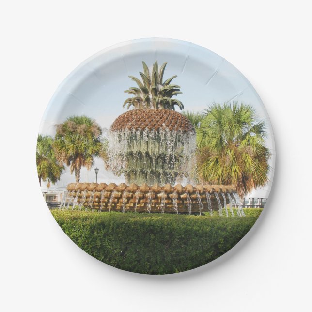 Charleston SC Pineapple Fountain, Waterfront Park Paper Plate (Front)