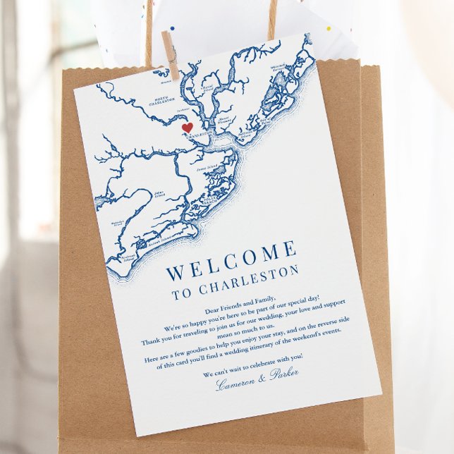 Charleston SC Wedding Welcome Itinerary Navy Blue Thank You Card (Charleston SC Wedding Weekend Itinerary Schedule of events in Elegant navy blue )