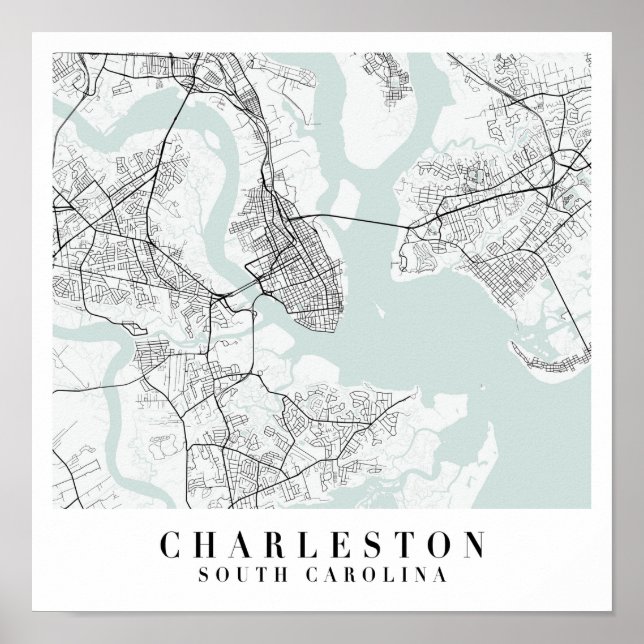 Charleston South Carolina Blue Water Street Map Poster (Front)