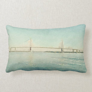 Charleston South Carolina Bridge Watercolor Print Lumbar Cushion