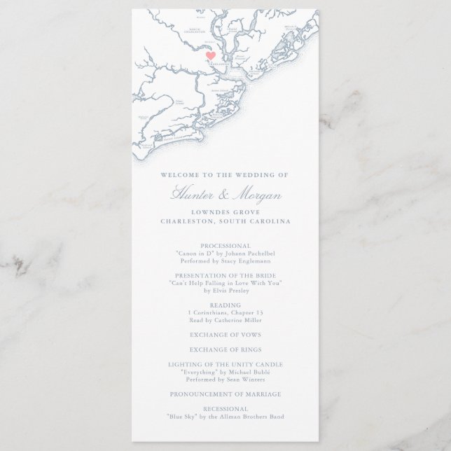 Charleston South Carolina Dusty Blue Wedding Program (Front)