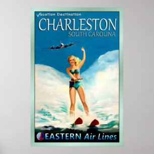CHARLESTON South Carolina Eastern Air Lines Travel Poster