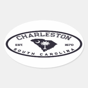 Charleston South Carolina Flag Map Navy Souvenirs Oval Sticker