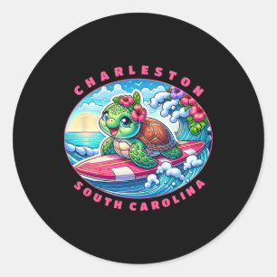Charleston South Carolina Girls Cute Surfing Sea T Classic Round Sticker