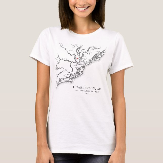 Charleston South Carolina Map Corporate Retreat T-Shirt (Front)