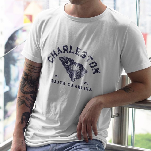 Charleston South Carolina Navy Map Flag T-Shirt (Creator Uploaded)