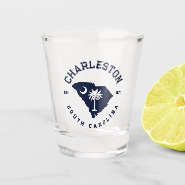 Charleston South Carolina Navy SC Flag Palm Trees Shot Glass (Front)