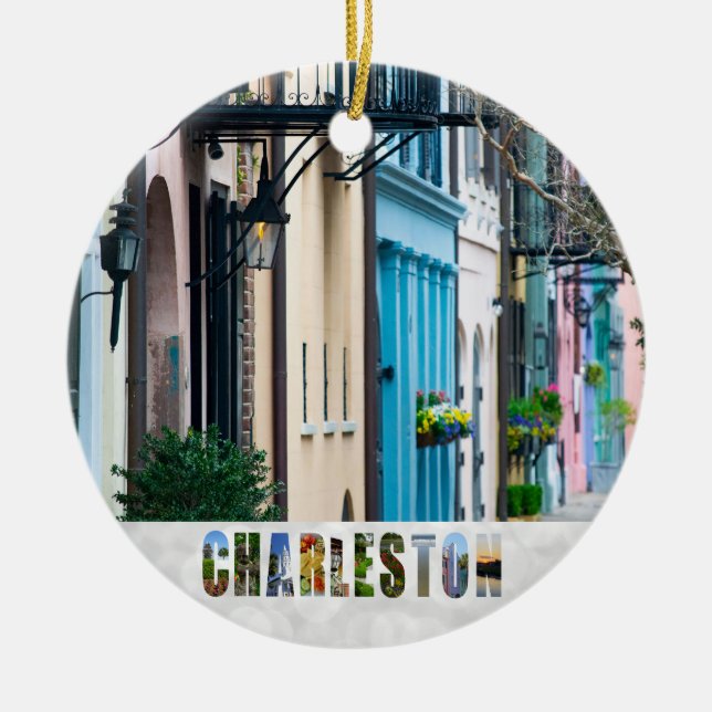 Charleston South Carolina Rainbow Row Christmas Ceramic Ornament (Front)