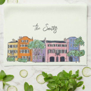 Charleston, South Carolina Rainbow Row Tea Towel