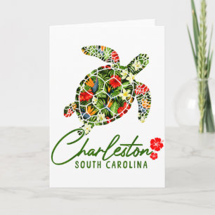 Charleston South Carolina Sea Turtle Tropical Hibi Card