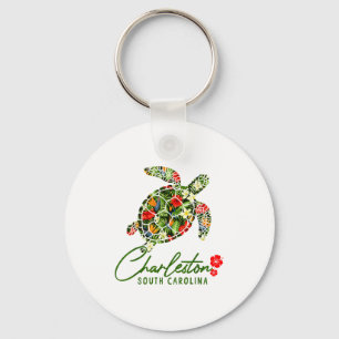 Charleston South Carolina Sea Turtle Tropical Hibi Key Ring