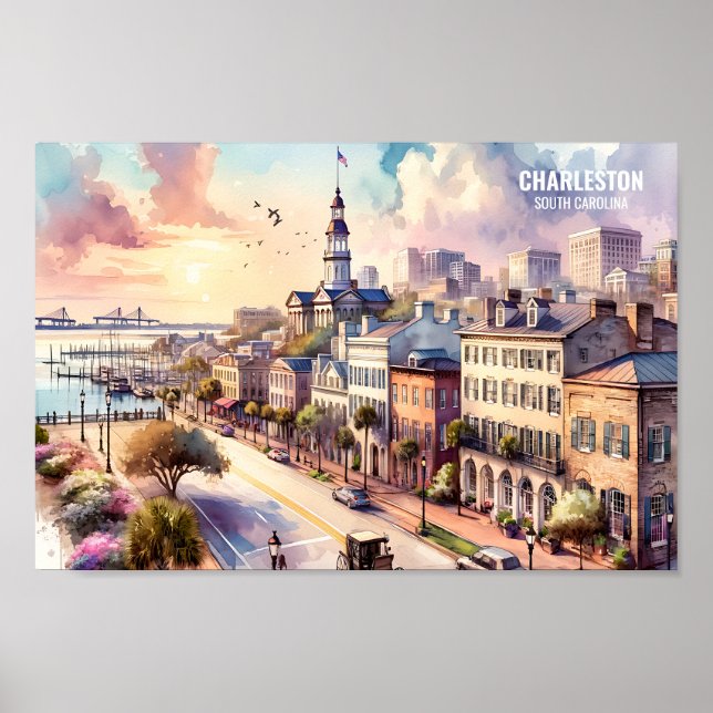 Charleston South Carolina Travel Places watercolor Poster (Front)
