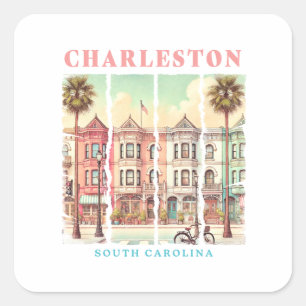 Charleston, South Carolina – Vintage King Street Square Sticker
