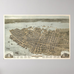Charleston, South Carolina Vintage Map Poster