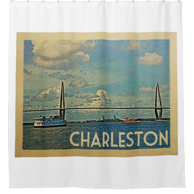 Charleston South Carolina Vintage Travel Shower Curtain (Front)
