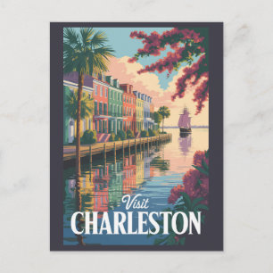 Charleston South Carolina Waterfront Illustration Postcard