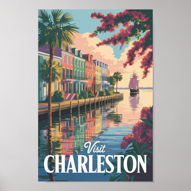 Charleston South Carolina Waterfront Illustration Poster (Front)
