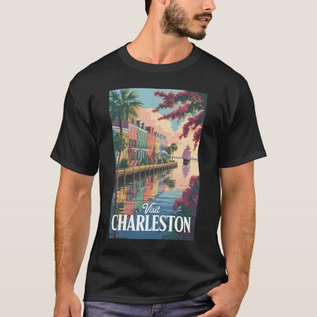 Charleston South Carolina Waterfront Illustration T-Shirt (Front)