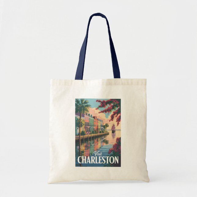 Charleston South Carolina Waterfront Illustration Tote Bag (Front)