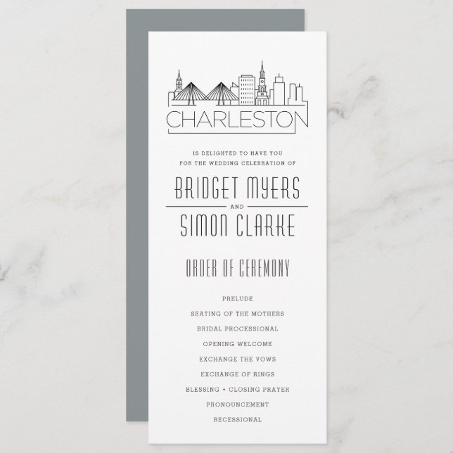 Charleston Stylised Skyline | Wedding Program (Front/Back)