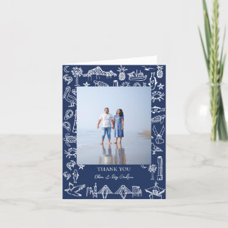 Charleston Toile Navy Blue Thank You Photo Card